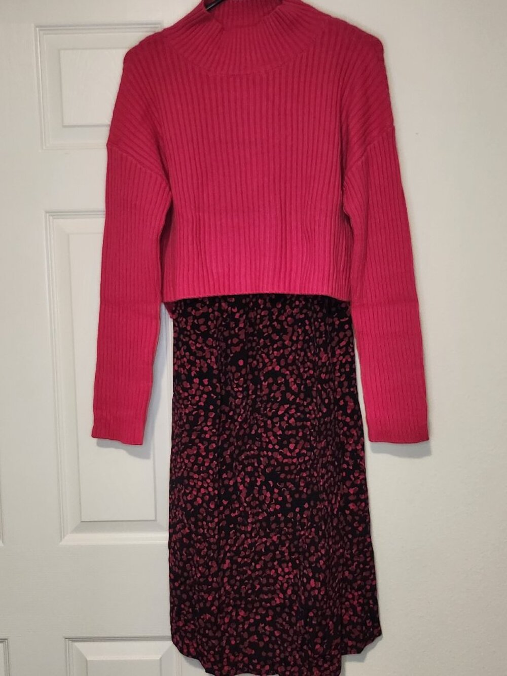 Seraphine Maternity Layered Look Dress Pink Sweater Top Floral Print Skirt Size